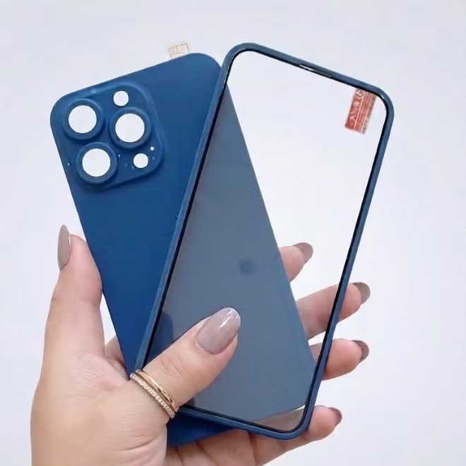 RECCI Full Protection 360° – Matte Back Cover + Front Frame Screen Protector for iPhone 13 Pro - Blue