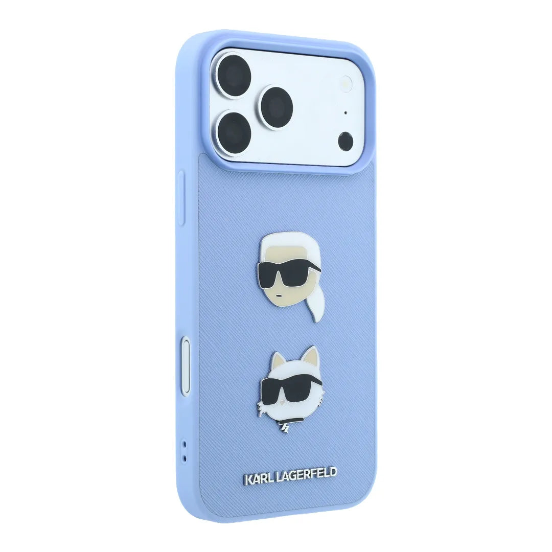 Karl Lagerfeld Smooth Karl & Choupette Faces Case for iPhone 17/18 Pro Max - Blue
