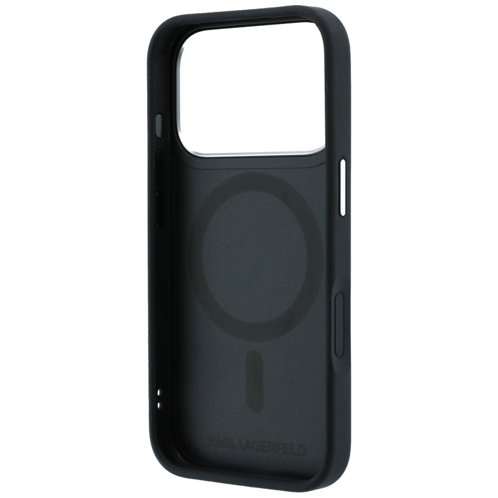 Karl Lagerfeld with Ring Stand 360 Karl Choupette Heads Pin MagSafe Case for iPhone 17/18 Pro Max - Black