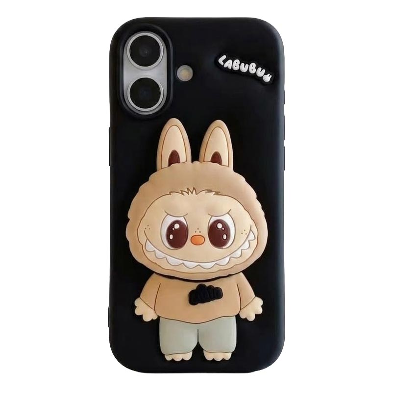 Labubu 3D cartoon silicone iPhone 16 case with hand stand by TecHub, featuring colorful animated character design and flexible material.