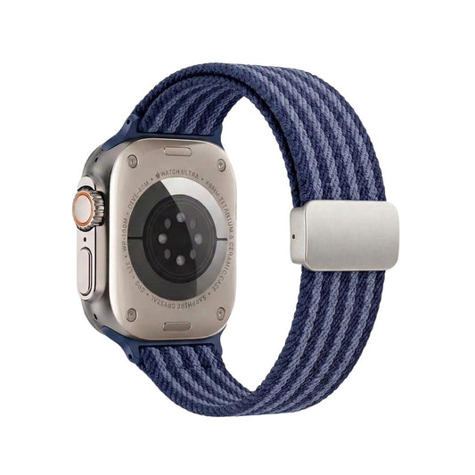 TecHub nylon double stripes watch band for Apple Watch 42mm to 49mm, showing the strap's design and texture in close-up.