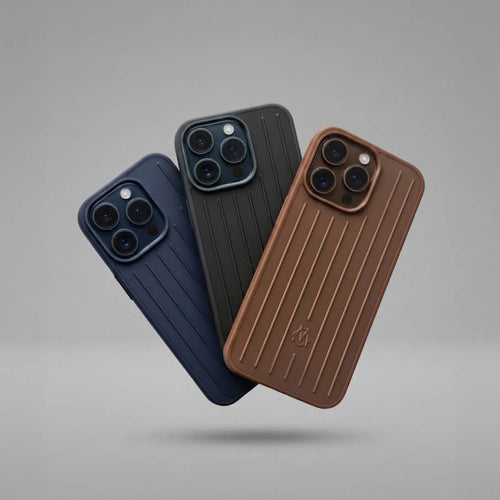 TecHub vertical striped iPhone 16 case with full coverage design, showcasing durable luggage-style protection in vibrant colors.