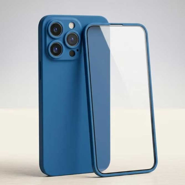 RECCI Full Protection 360° – Matte Back Cover + Front Frame Screen Protector for iPhone 13 Pro - Blue