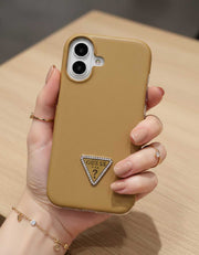 TecHub Guess leather back cover case in gold for iPhone 16, showing the stylish, slim protective phone case with smooth leather finish.