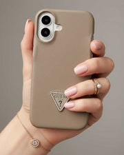 TecHub Guess leather back cover case for iPhone 16 in grey, stylish protective phone case with smooth leather finish.