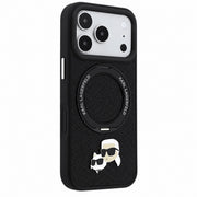 Black Karl Lagerfeld with Ring Stand MagSafe iPhone 17/18 Pro Max case featuring Choupette heads design by TecHub.