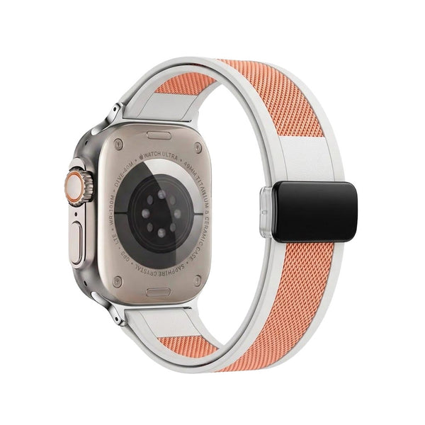 TecHub premium silicone Apple Watch case with metal and leather texture for 42-49mm models, Starlight color, protective and stylish.