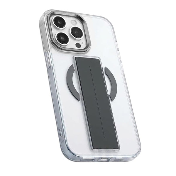 Clear acrylic TPU MagSafe case with holder for iPhone 14 Pro Max by TecHub, showing the sleek transparent design and built-in holder.