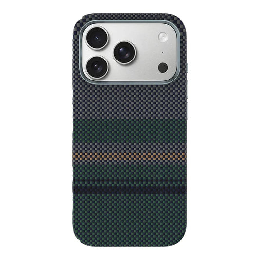 Green Benks Aurora ArmorPro iPhone 17 Pro Max case made with Kevlar® by TecHub showing textured exterior and precise cutouts.