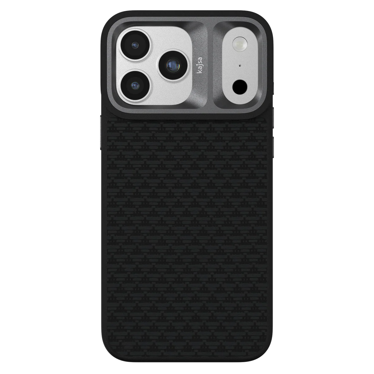 Black TecHub Kajsa Glamorous Collection iPhone 17 Pro Max pyramid pattern back case with MagSafe compatibility.