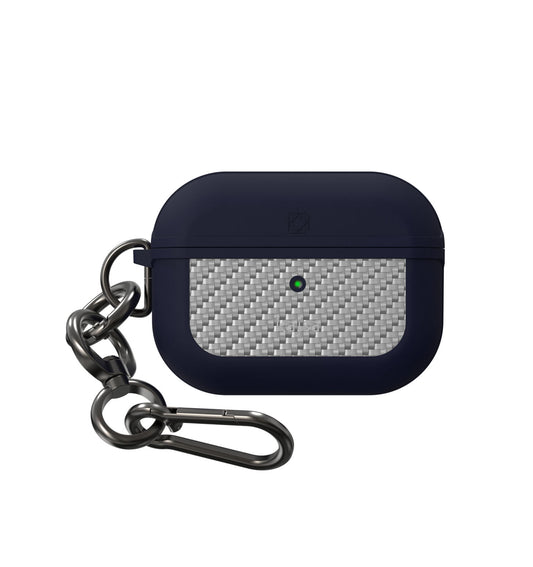 Blue Kajsa Carbon Fiber Ultra Shield AirPods Pro 1 and 2 case with hook, designed by TecHub for durable protection.