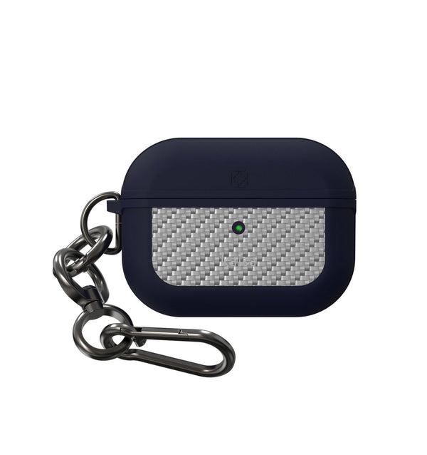 Blue Kajsa Carbon Fiber Ultra Shield AirPods Pro 1 and 2 case with hook, designed by TecHub for durable protection.