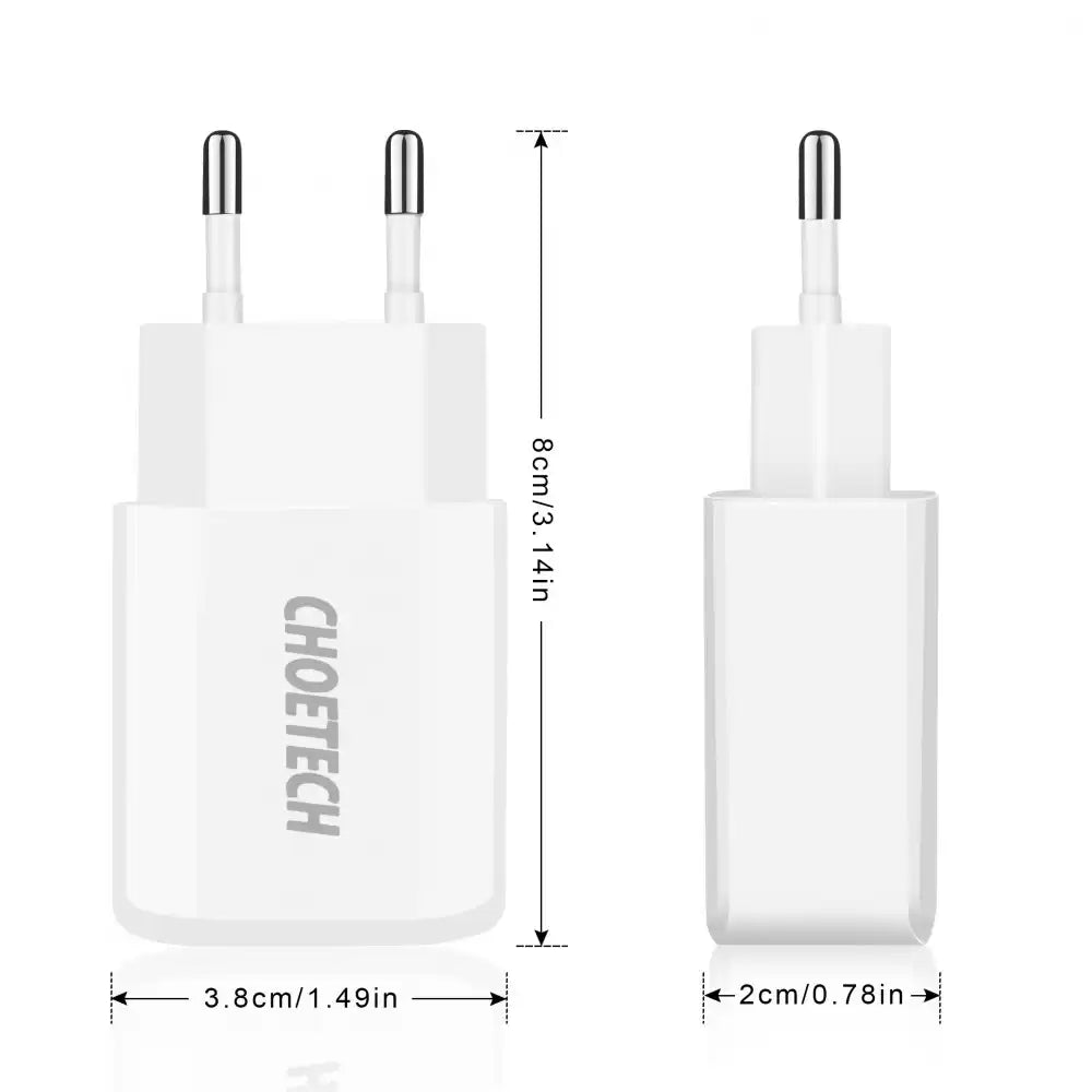 Choetech C0030 5V-2A Dual Port USB Wall Charger Dual USB ports, Up to 5V / 2A Output - TecHub