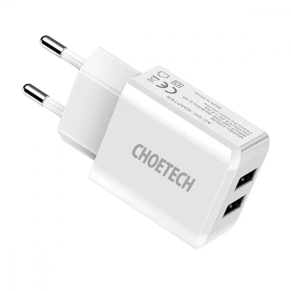 Choetech C0030 5V-2A Dual Port USB Wall Charger Dual USB ports, Up to 5V / 2A Output - TecHub