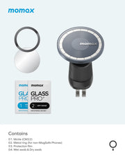 Momax MoVe Easy Magnetic Car Mount holder in black, featuring a sleek design for secure smartphone mounting in vehicles.