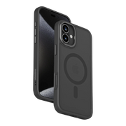 Momax CaseForm Play iPhone 16 case with MagSafe in black, featuring a sleek protective design with precise cutouts.