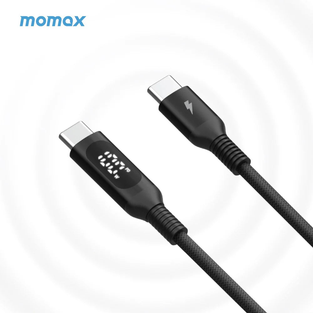 Momax EliteLink USB-C to USB-C Braided LED Display Cable 100W (1.2 Meter) - Black