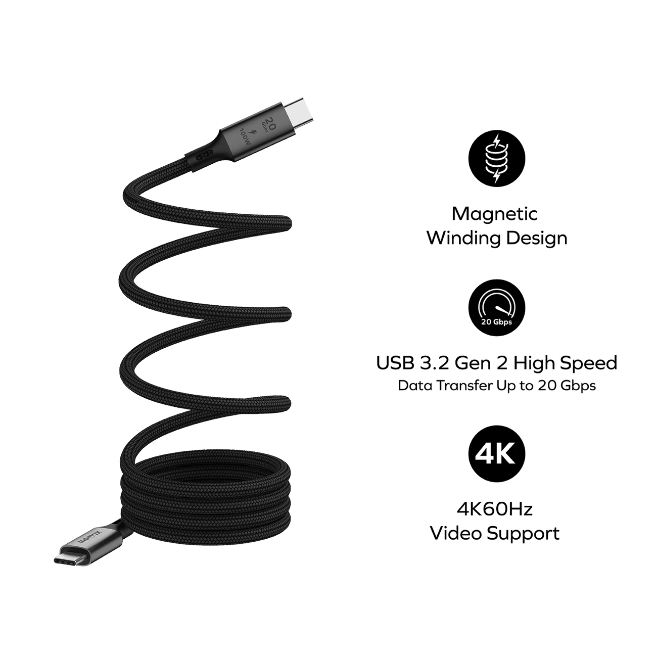 Momax Mag.Link Magnetic USB-C to USB-C Cable 100W USB 3.2 Gen 2x2 (1 Meter)