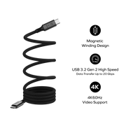 Momax Mag.Link magnetic USB-C to USB-C cable with 100W fast charging and USB 3.2 Gen 2x2, 1 meter length, black color.