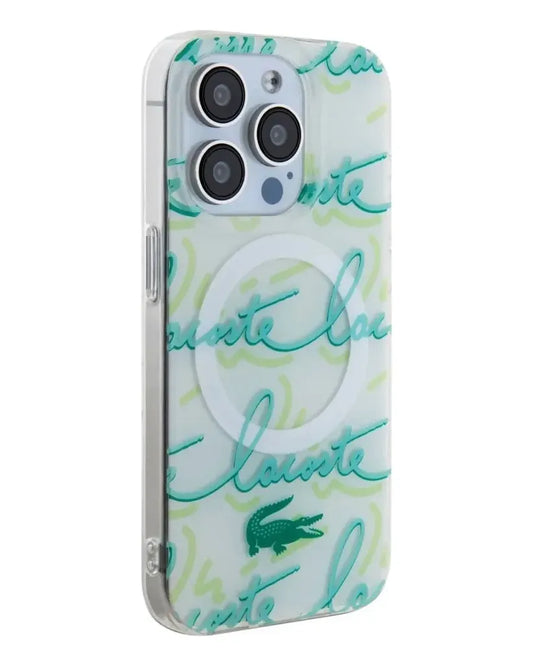 Lacoste MagSafe Hard Case Double Layer Magnetic for iPhone 15 Pro Max - White