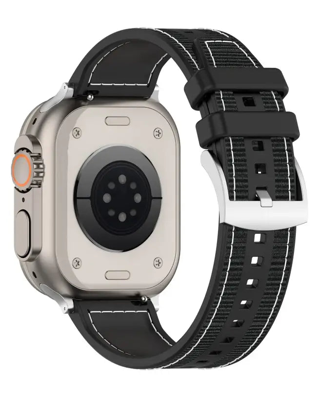 Hybrid Nylon Braid Silicone Band for Apple Watch 42/44/45/46/49 mm - Black