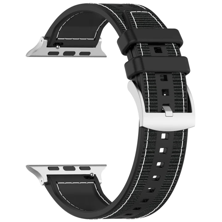 Hybrid Nylon Braid Silicone Band for Apple Watch 42/44/45/46/49 mm - Black