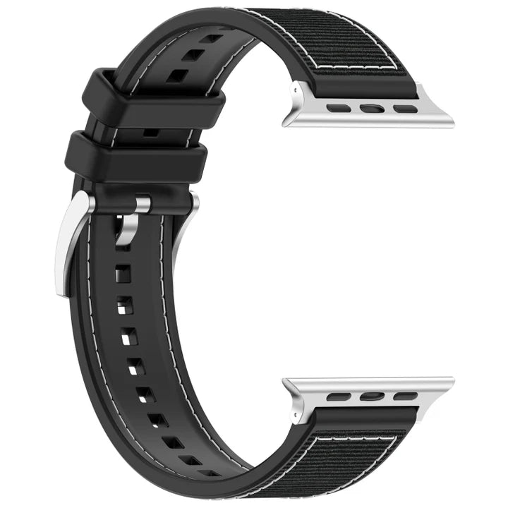 Hybrid Nylon Braid Silicone Band for Apple Watch 42/44/45/46/49 mm - Black
