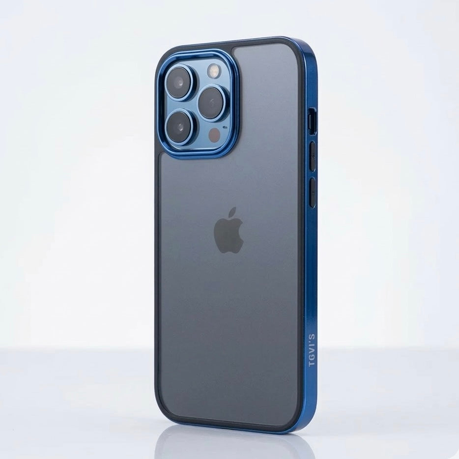 Blue TGVI’S Glam Protector Series iPhone 13 Pro case by My Store, showcasing a sleek, protective phone case with stylish design.