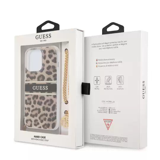 Guess Hard Case Leopard Print Leopard Print And Stripe With Charm Chain for iPhone 13 Pro - TecHub