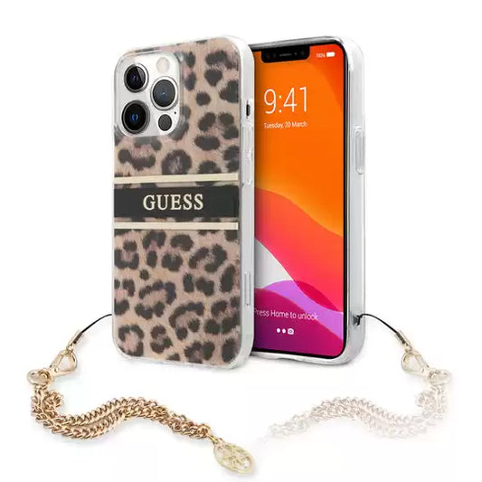 Guess Hard Case Leopard Print Leopard Print And Stripe With Charm Chain for iPhone 13 Pro - TecHub