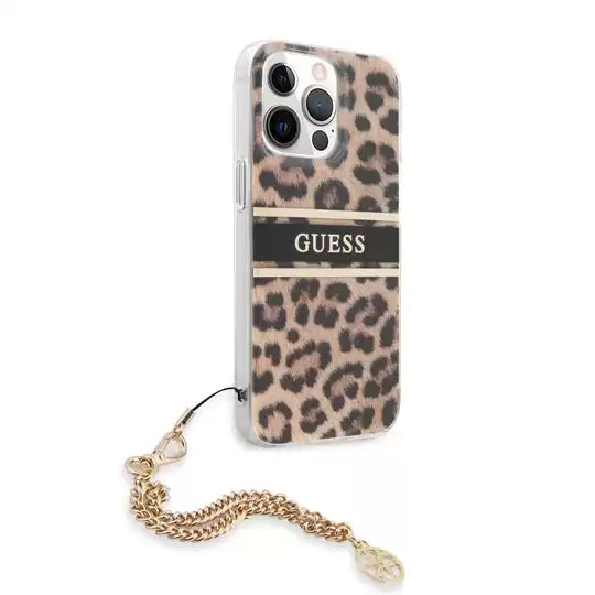 Guess Hard Case Leopard Print Leopard Print And Stripe With Charm Chain for iPhone 13 Pro - TecHub