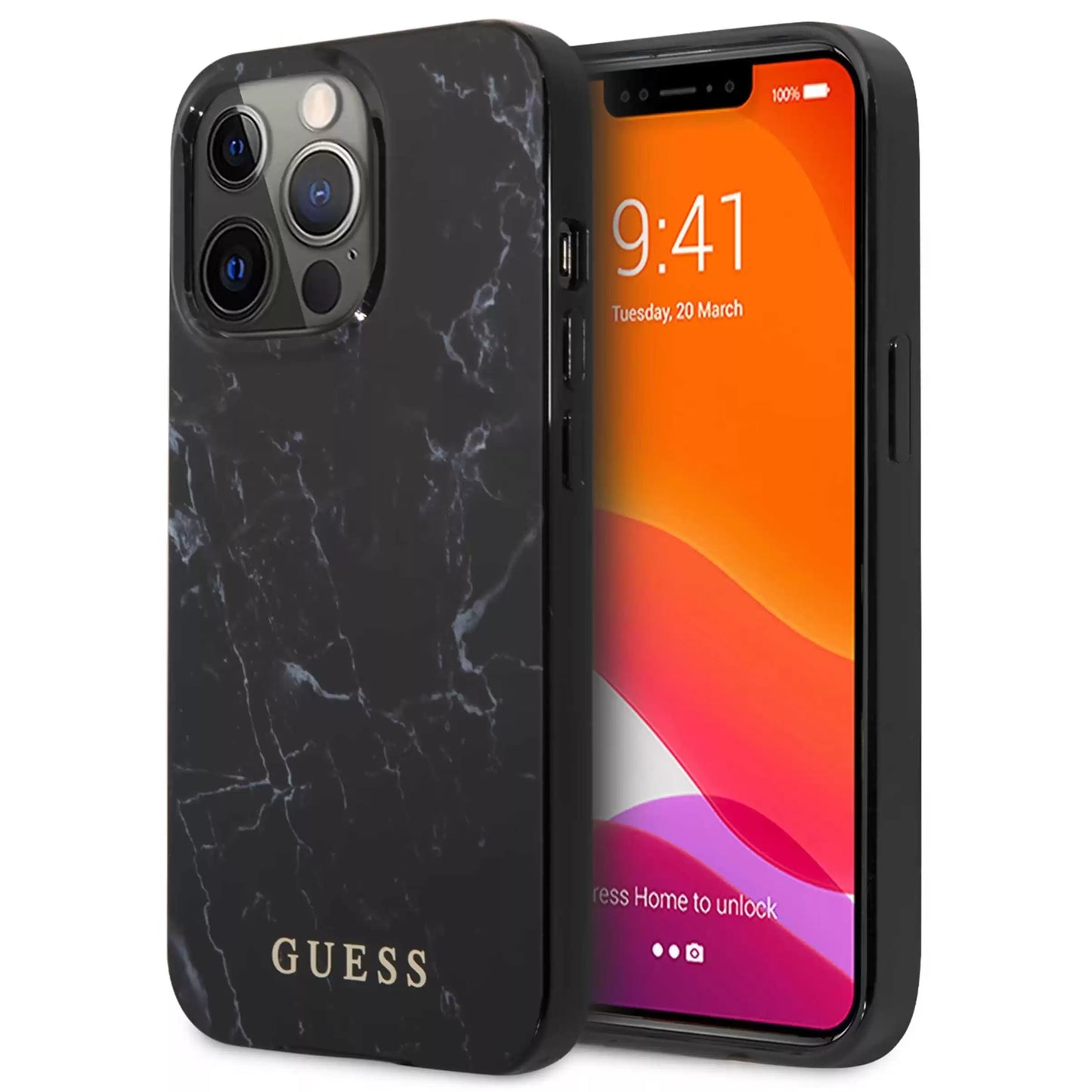 Guess PC/TPU Elegant Marble Design Case for iPhone 13 Pro - Black - TecHub