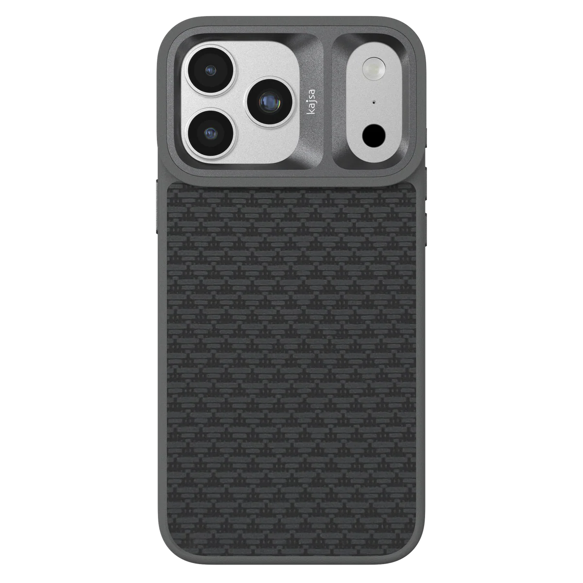 Grey TecHub Kajsa Glamorous Collection pyramid pattern back case for iPhone 17 Pro Max, MagSafe compatible, showing textured design.