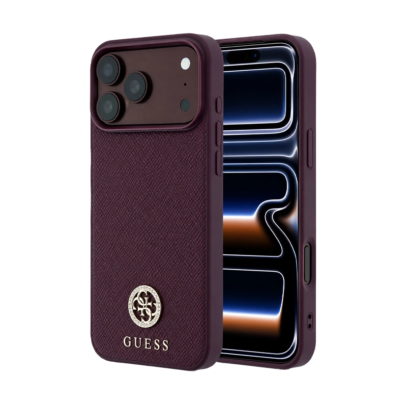 Guess Magsafe Saffiano Hard Case Grained With Triangle Logo for iPhone 17/18 Pro Max - Burgundy