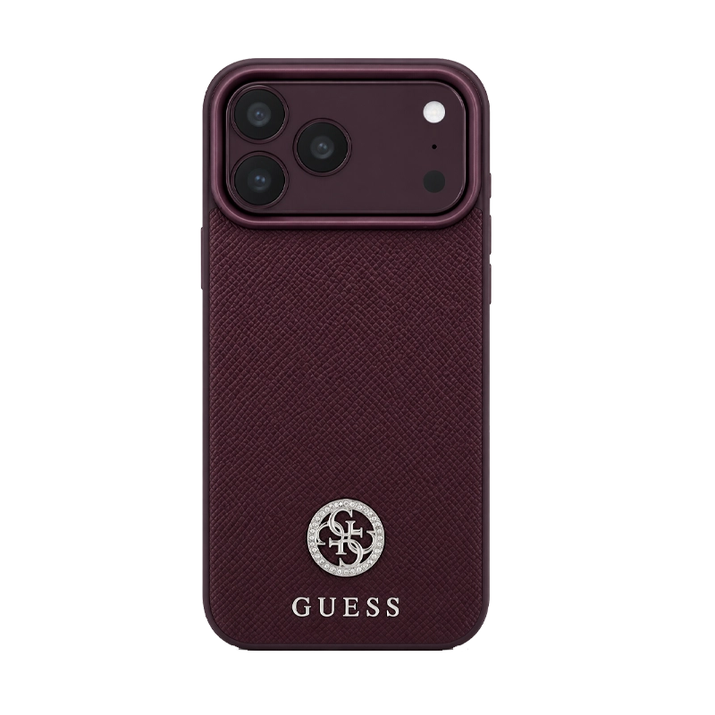 Guess Magsafe Saffiano Hard Case Grained With Triangle Logo for iPhone 17/18 Pro Max - Burgundy