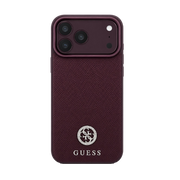 Guess Magsafe saffiano hard case for iPhone 17/18 Pro Max, burgundy grained design with triangle logo, by TecHub.