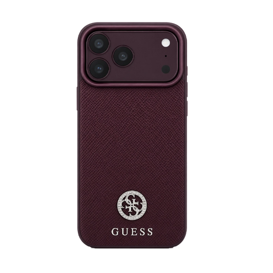 Guess Magsafe Saffiano Hard Case Grained With Triangle Logo for iPhone 17/18 Pro Max - Burgundy