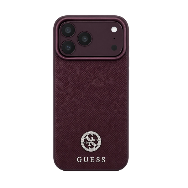 Guess Magsafe Saffiano Hard Case Grained With Triangle Logo for iPhone 17/18 Pro Max - Burgundy