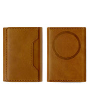 Brown TecHub Triple Luxury Fold Leather MagSafe Wallet case with card slots and sleek design, ideal for iPhone accessories.