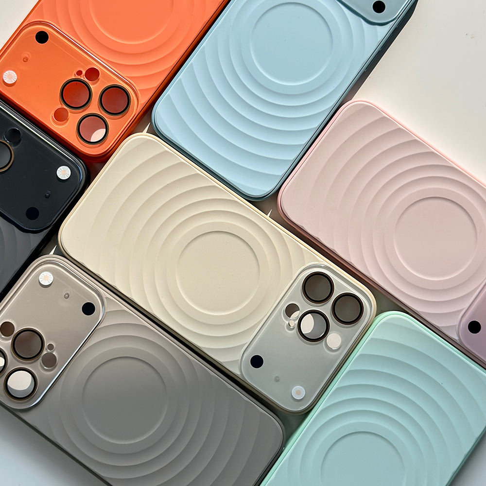 VAWI Wave Pattern Design Liquid Silicone Case Window Lens for iPhone 15 Pro Max