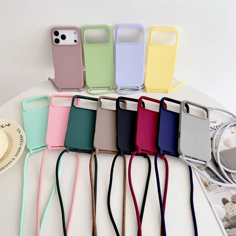 Fashion Crossbody Soft Silicone Case With Shoulder Strap for iPhone 17 Pro Max