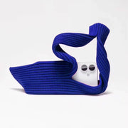 Blue crochet iPhone pocket bag with 3D knitting and a 80cm long strap, handheld sleeve, by TecHub.