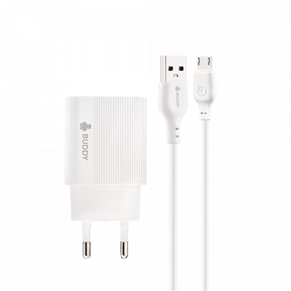 BUDDY BU-H1 Home Charger Fast 2A Micro Cable White - TecHub