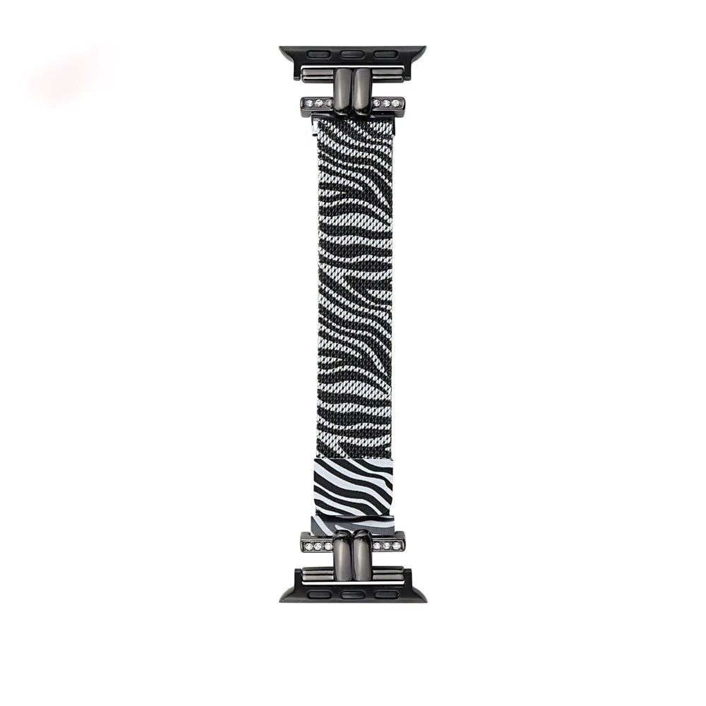 Recci Leopard Print Stainless Steel Women Slim Diamond Watch Strap for Apple Watch 42/44/45/46/49 mm