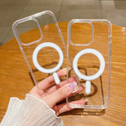 Clear TecHub MagSafe shockproof TPU wireless charging case for iPhone, showing slim design and secure magnetic attachment.