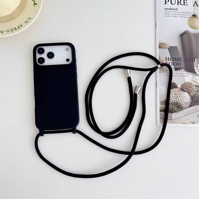 Fashion Crossbody Soft Silicone Case With Shoulder Strap for iPhone 17 Pro Max