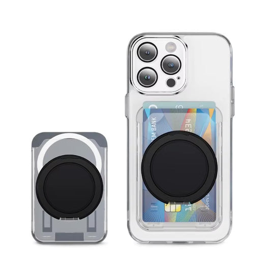Ring Grip Kickstand Transparent Clear PC Magnetic Wallet Card Holder