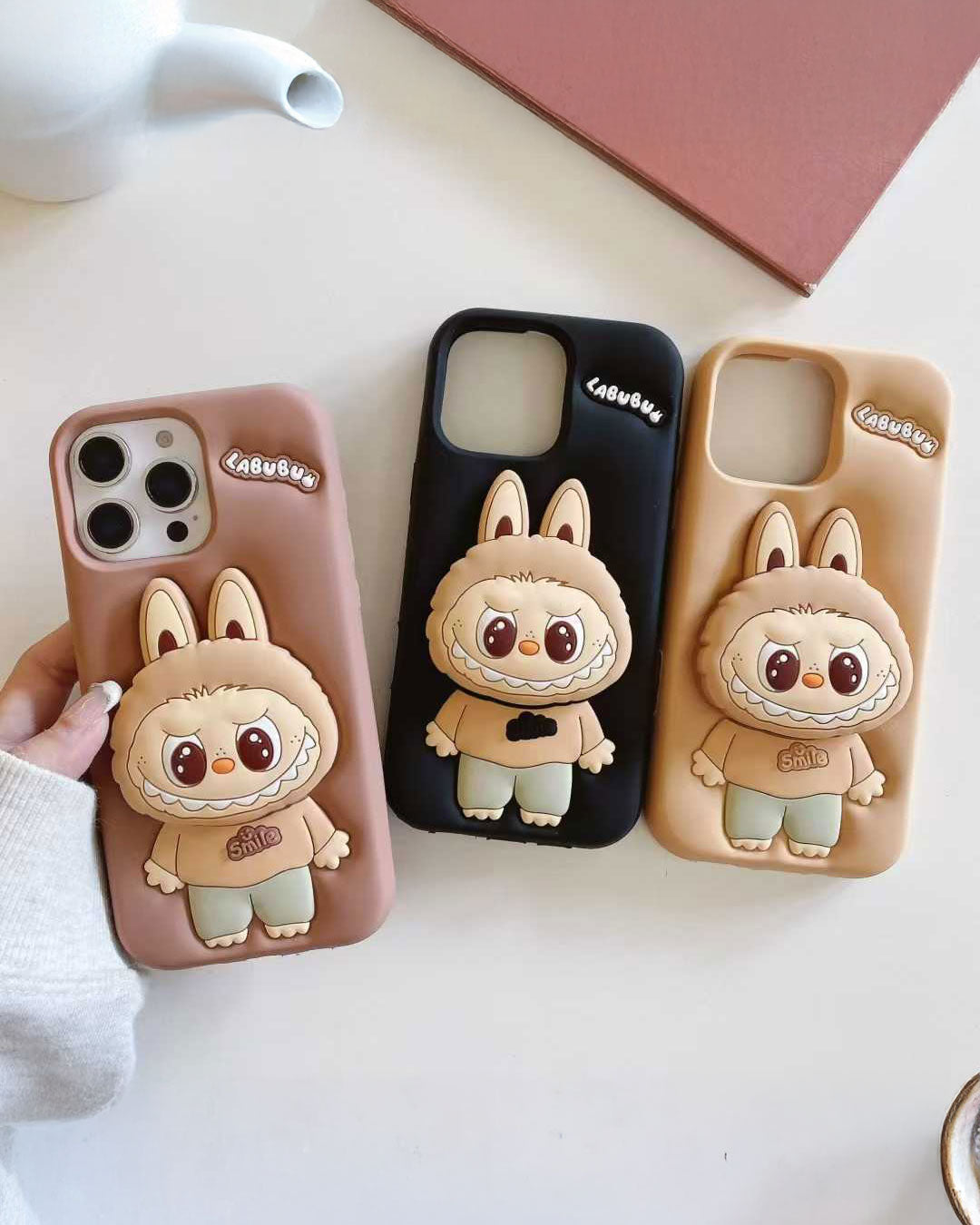 Labubu 3D Cartoon Silicone Case with Hand Stand for iPhone 14 Pro Max