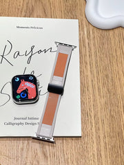 TecHub premium silicone Apple Watch case with metal and leather texture in Starlight for 42-49mm models, showcasing stylish design.