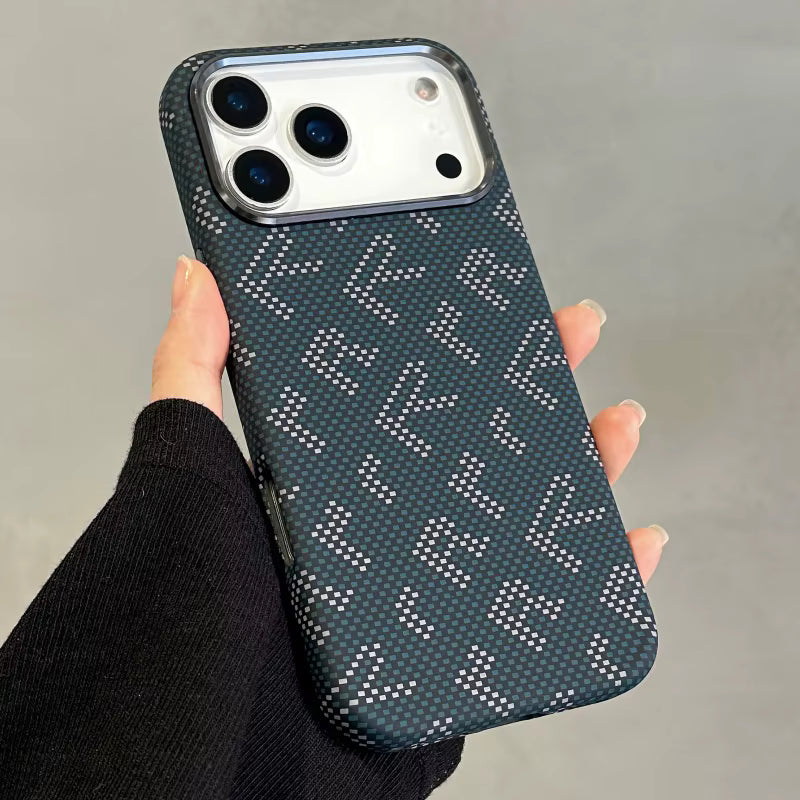 FD Carbon Fiber Textured Metal Camera Frame Shockproof Hard Magnetic Case for iPhone 17 Pro Max